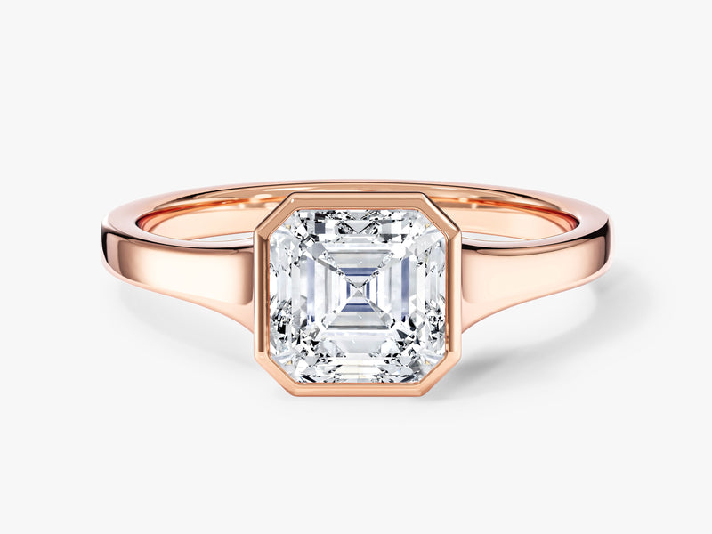 Flat Band Asscher Cut Lab Grown Diamond Engagement Ring