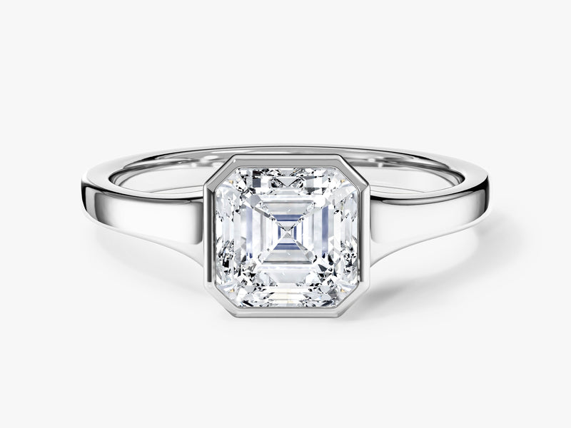 Flat Band Asscher Cut Lab Grown Diamond Engagement Ring