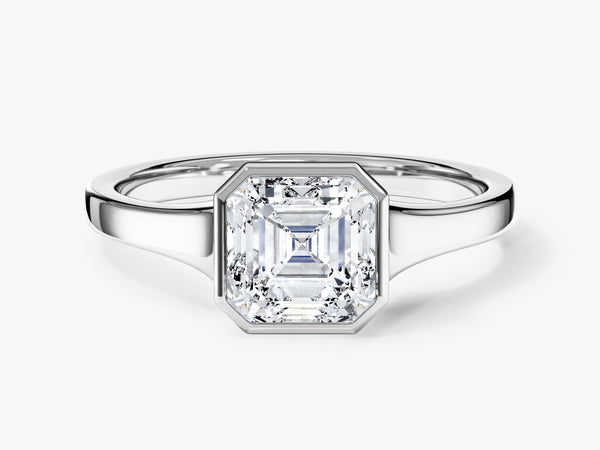 Flat Band Asscher Cut Natural Diamond Engagement Ring
