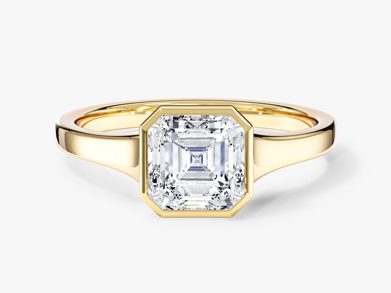 Flat Band Asscher Cut Moissanite Engagement Ring