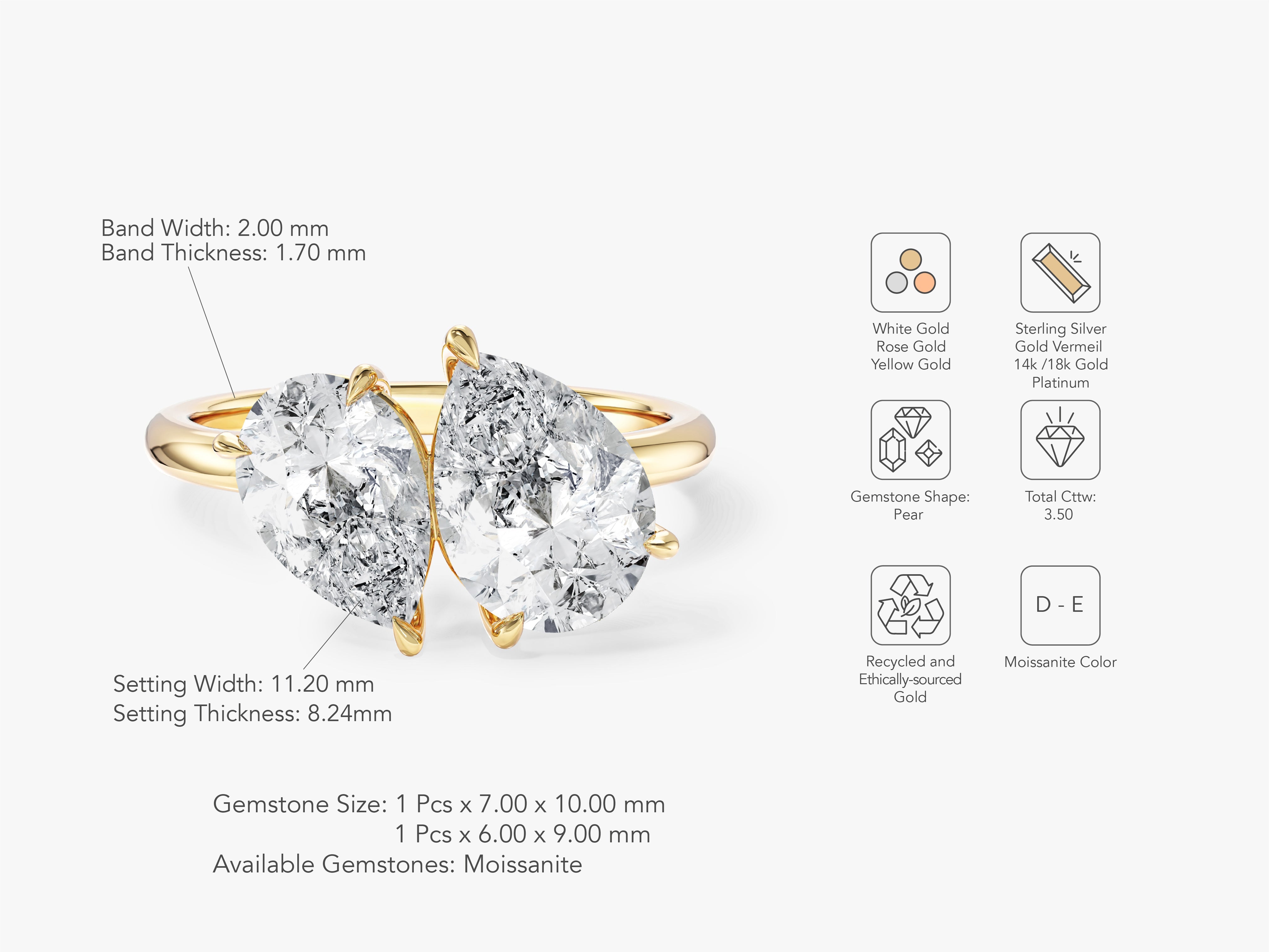 Pear Cut Natural Diamond Toi et Moi Engagement Ring