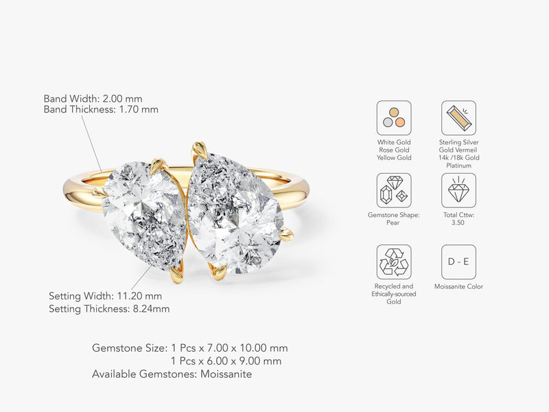Pear Cut Natural Diamond Toi et Moi Engagement Ring