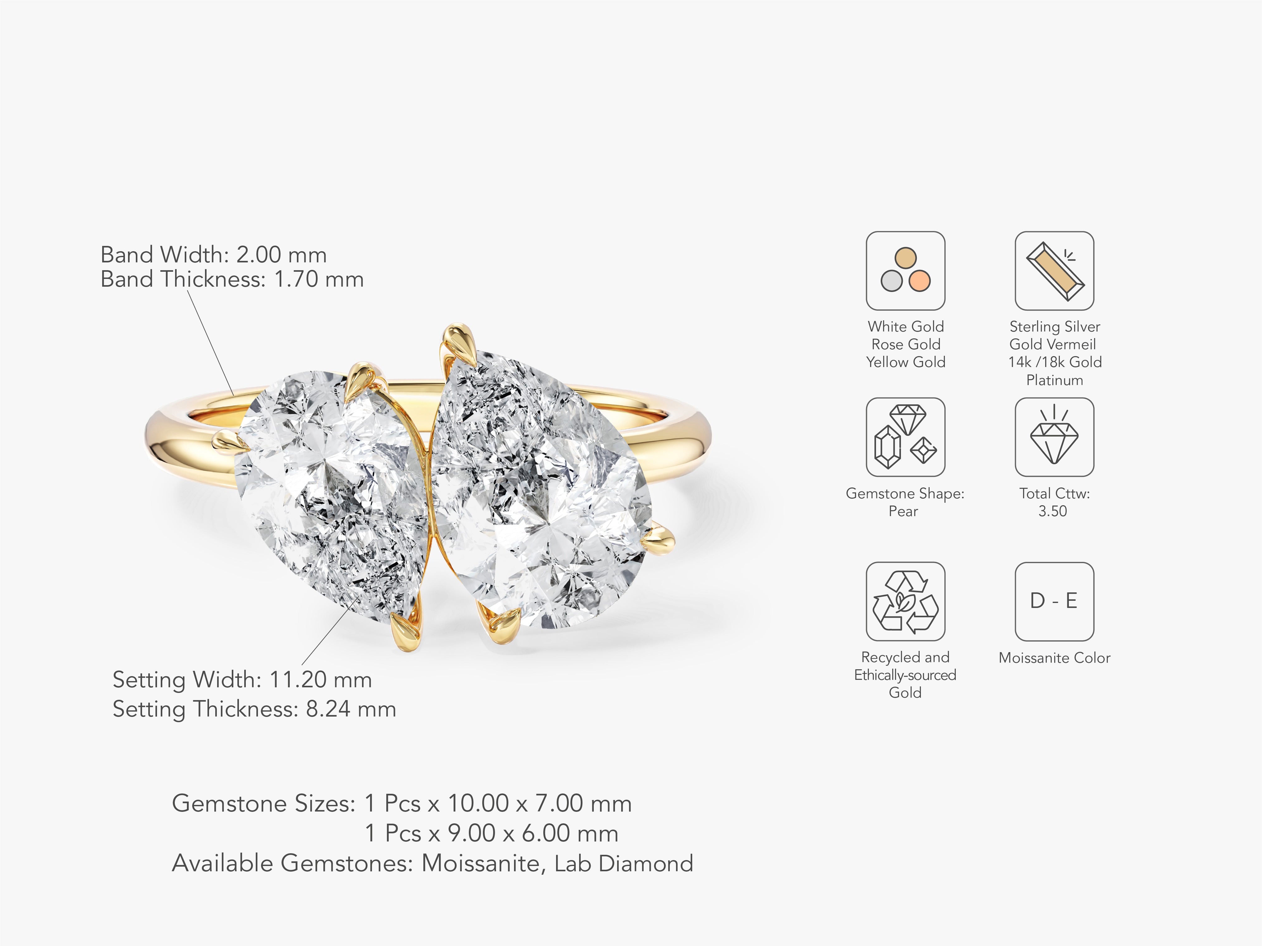 Pear Cut Moissanite Toi et Moi Engagement Ring