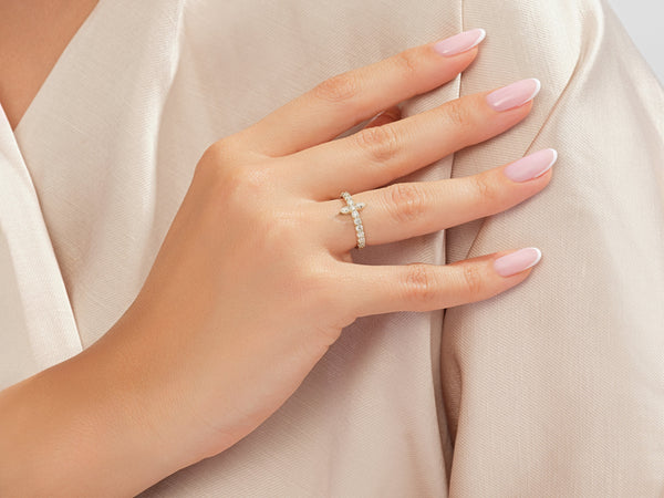 Cross Half-Eternity Promise Ring