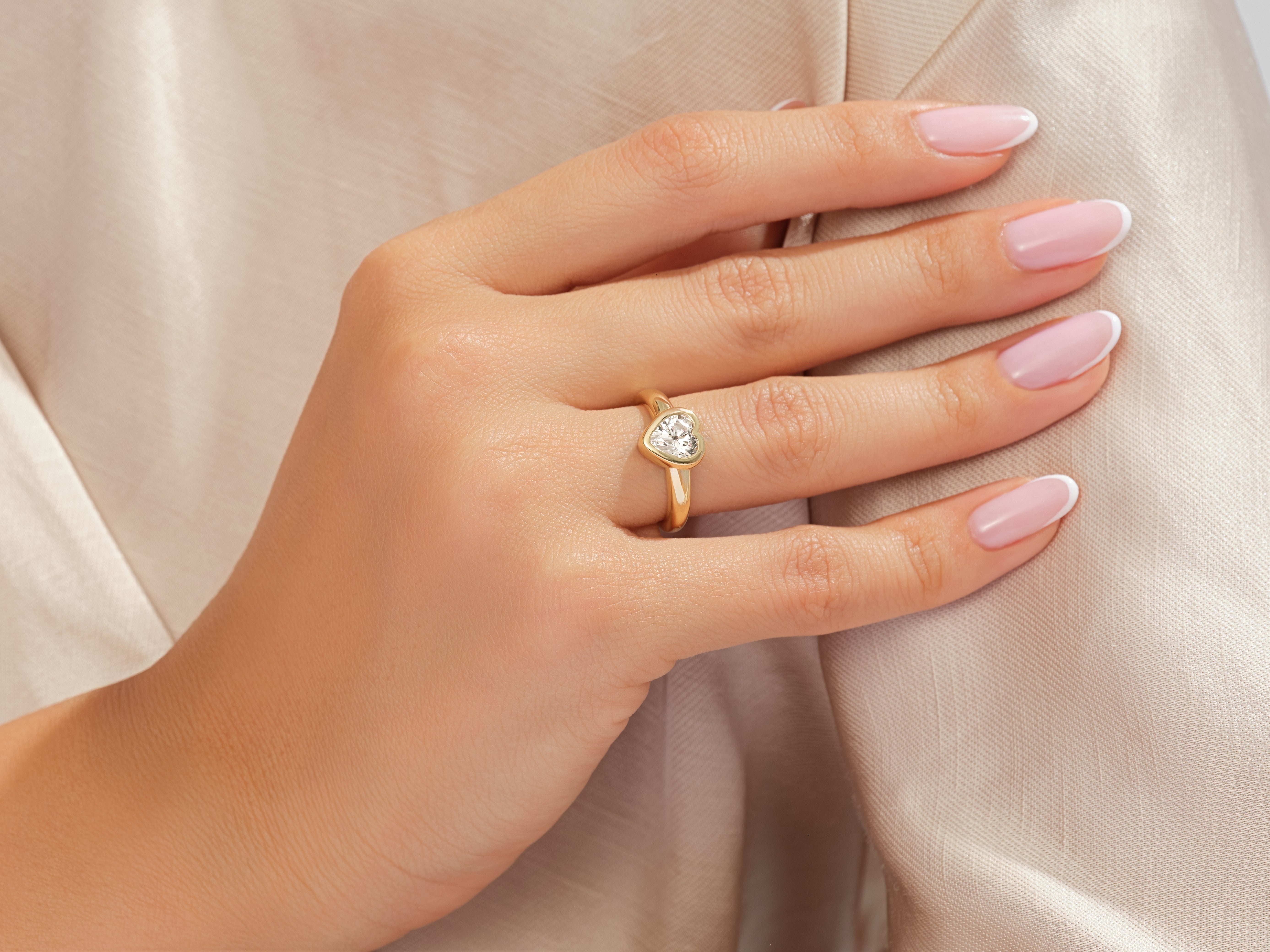 Dome Bezel Heart Lab Grown Diamond Engagement Ring