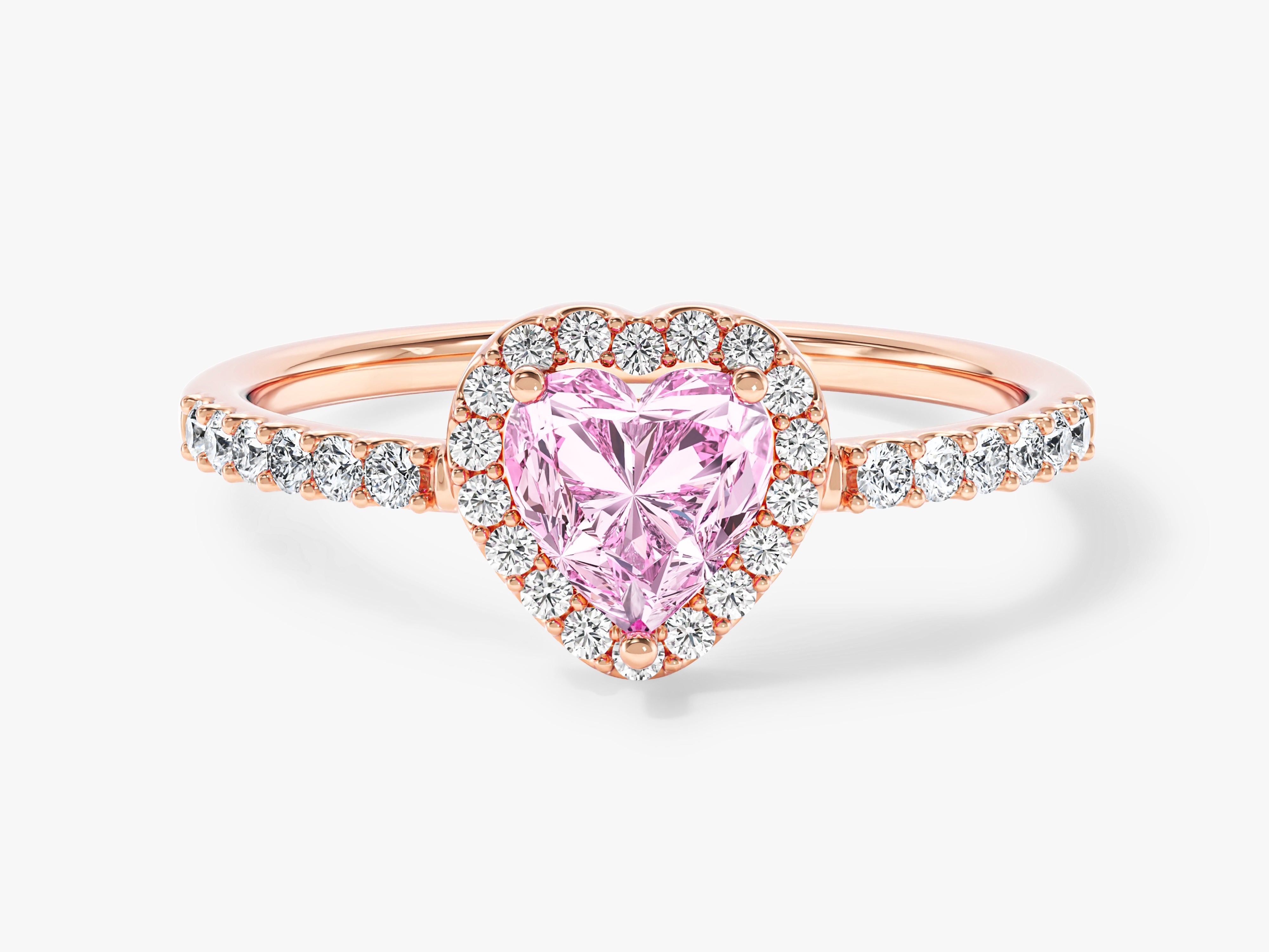 Rose gold heart-shaped pink diamond halo ring