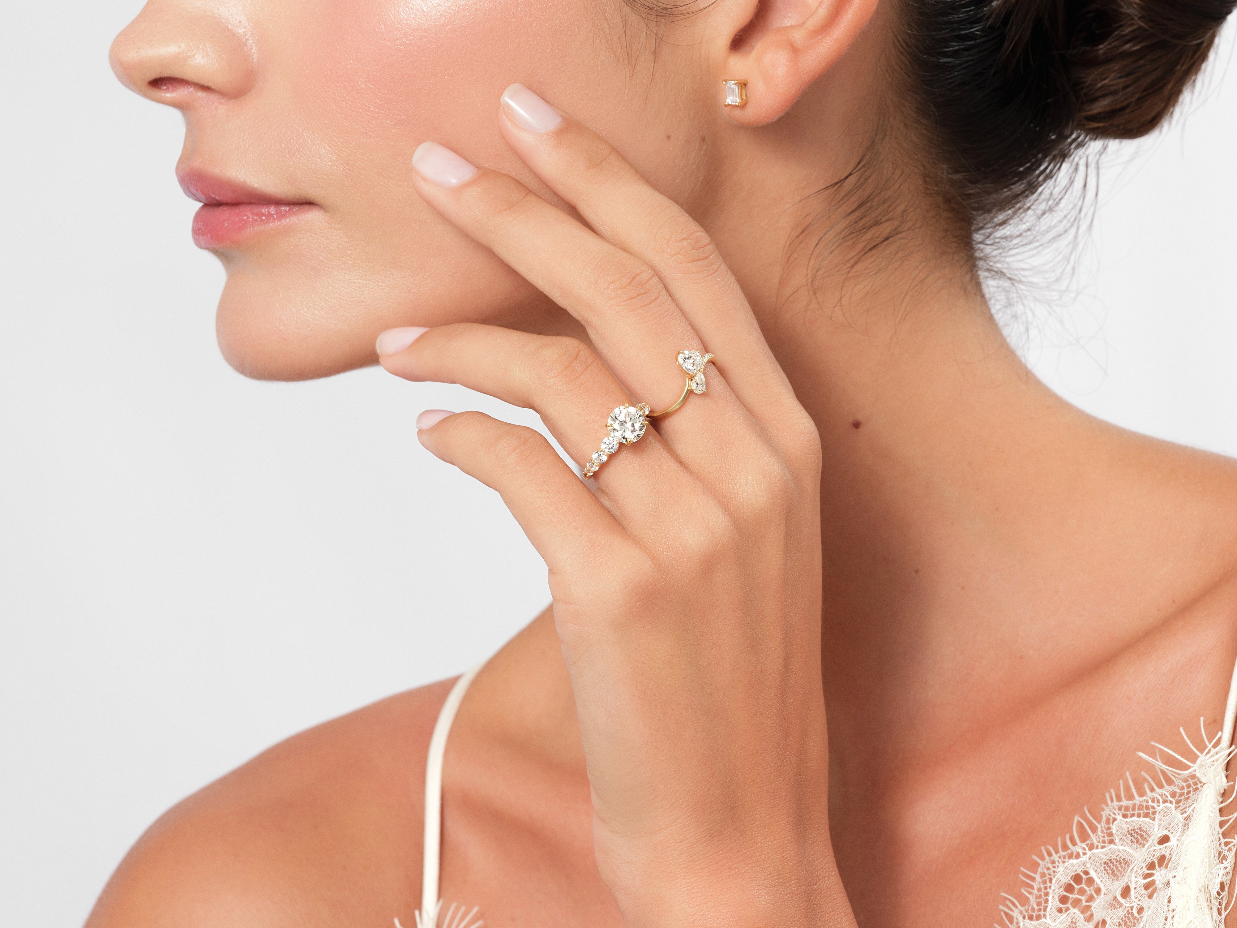 Shared Double Prong Round Moissanite Engagement Ring