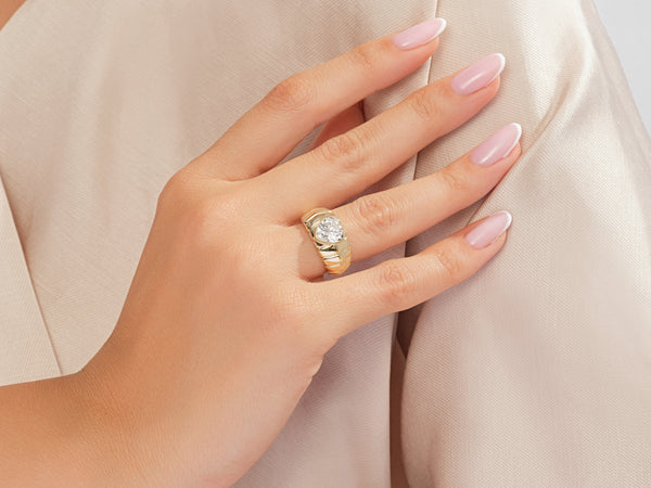 Dome Heart Moissanite Engagement Ring