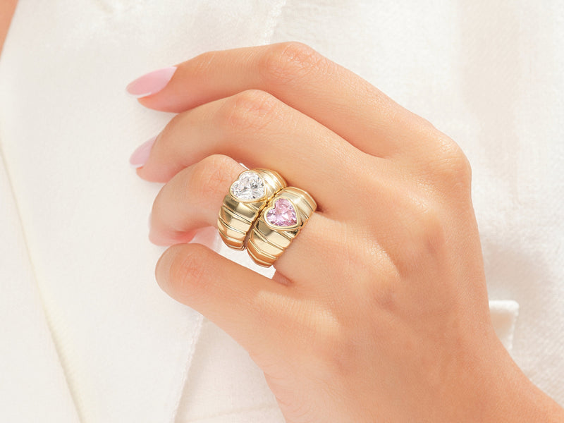 Bold Croissant Pink Heart Promise Ring