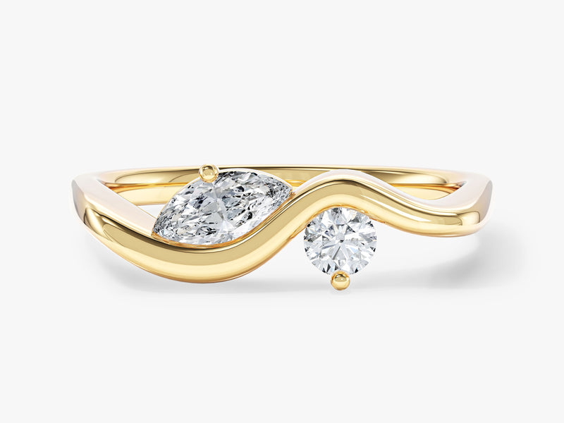 Pear and Round Wave Promise Ring