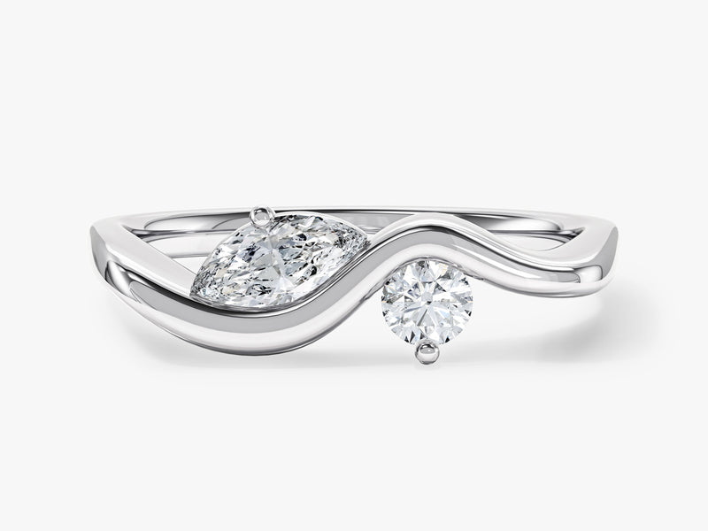 Pear and Round Wave Promise Ring