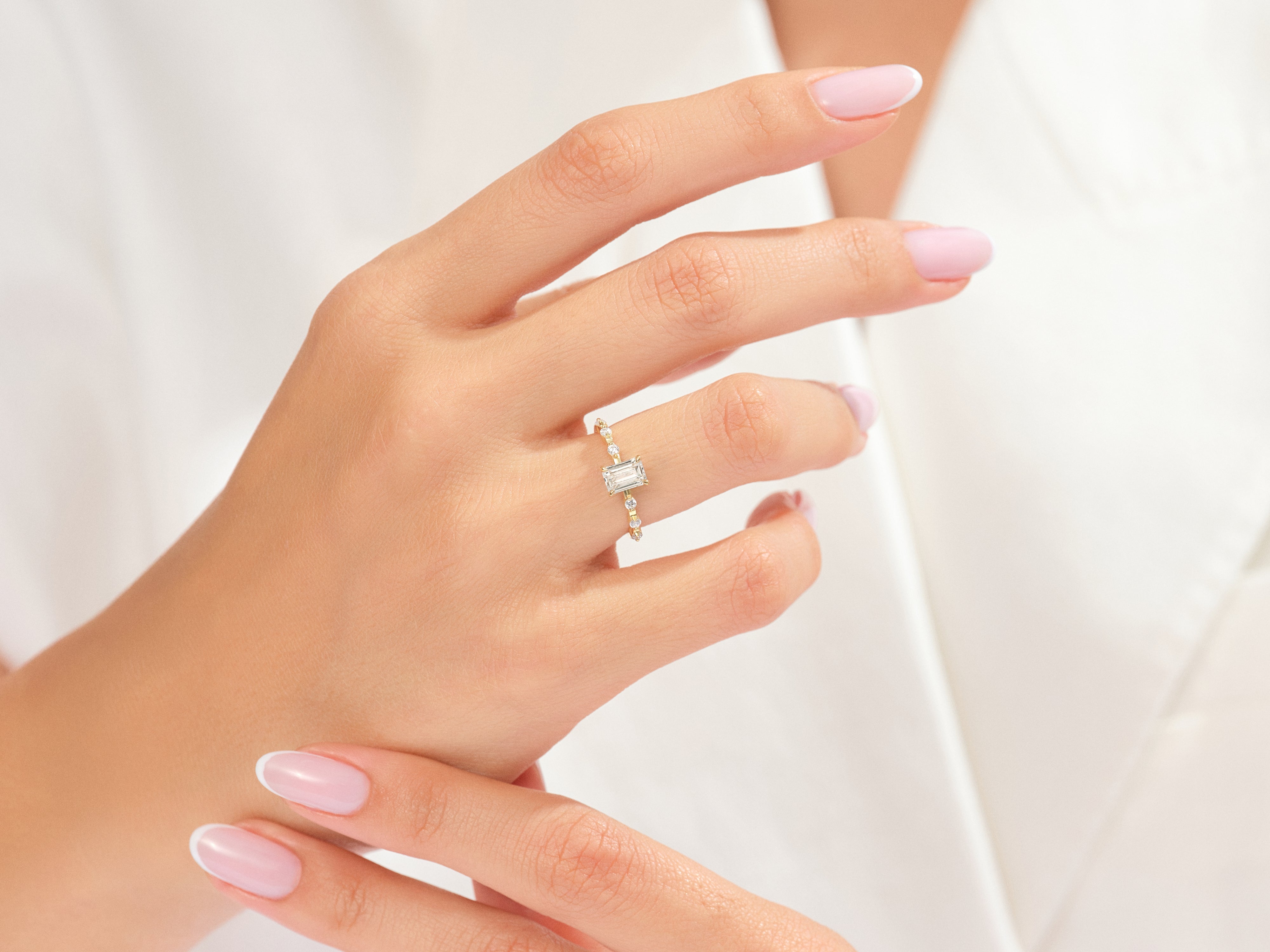 Emerald Moissanite Promise Ring with Sidestones