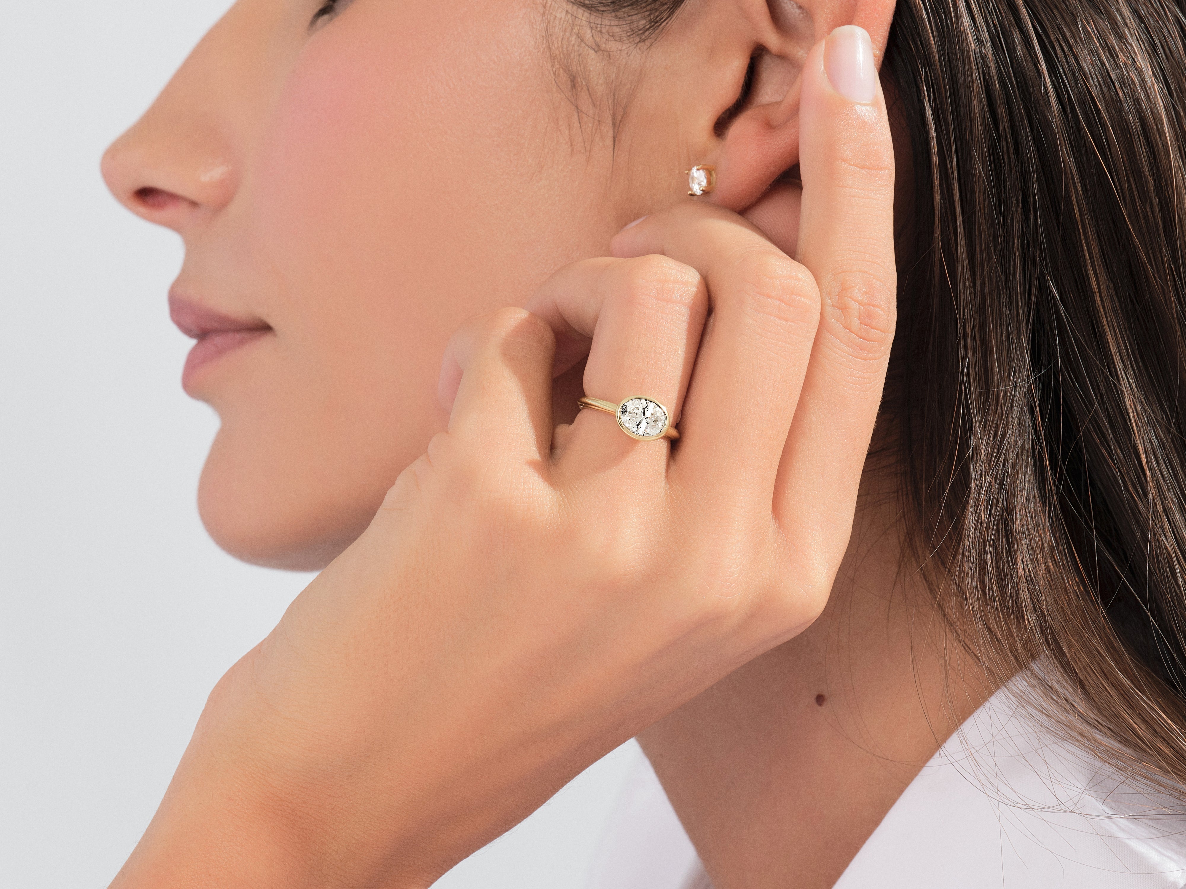 East-West Oval Lab Grown Diamond Engagement Ring