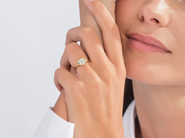 East-West Oval Moissanite Engagement Ring