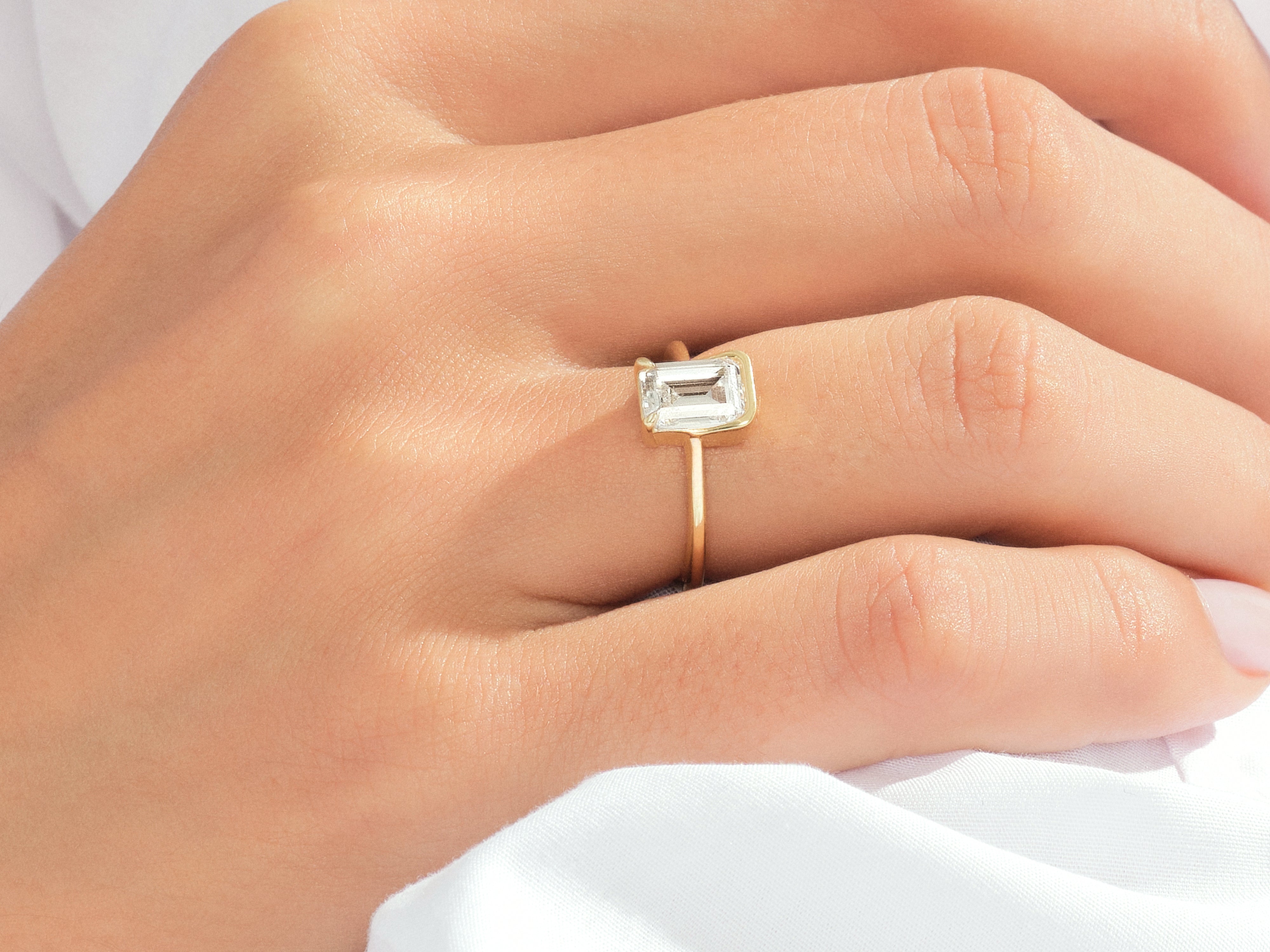 Solo Emerald Cut Natural Diamond Engagement Ring