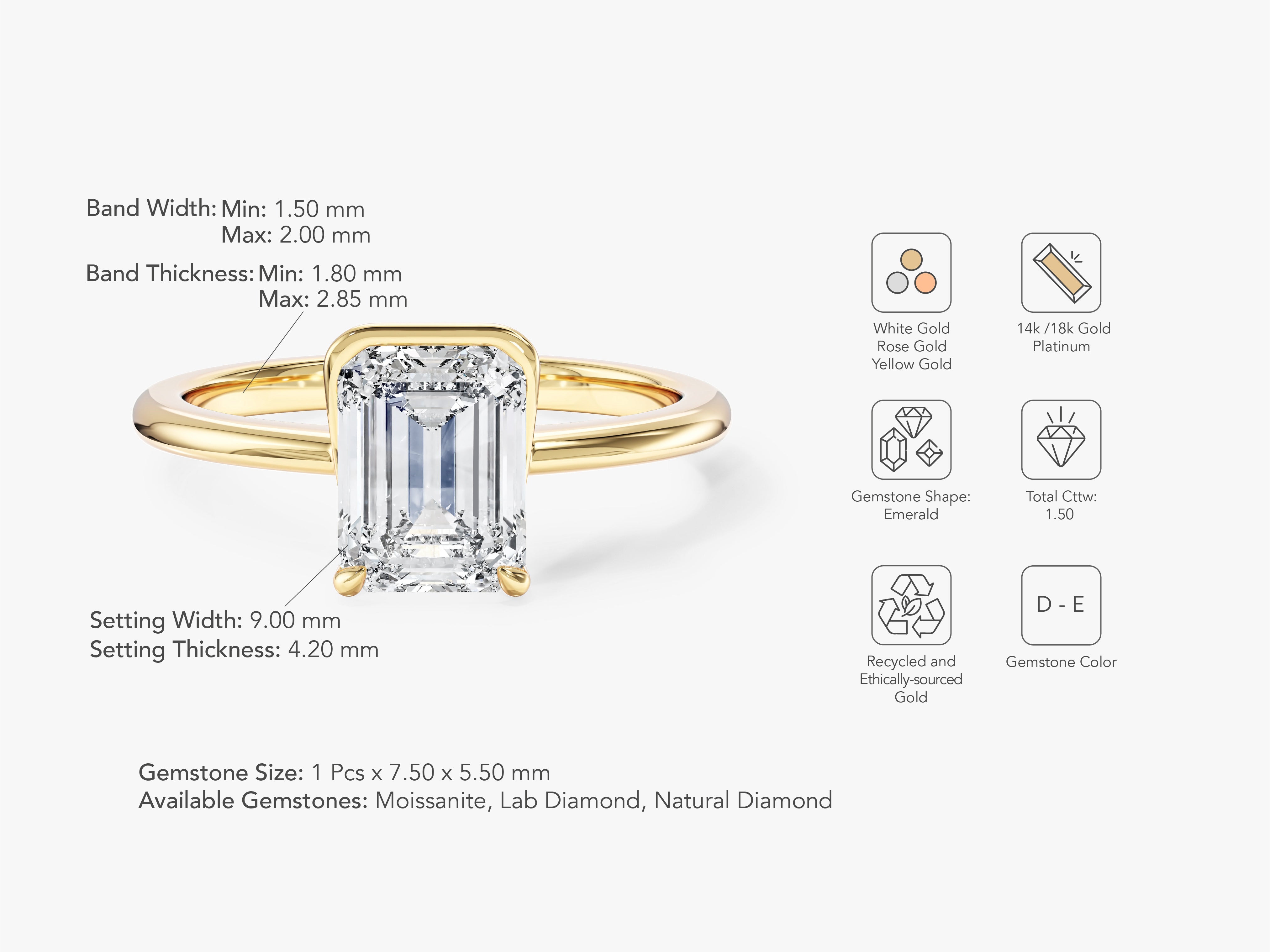 Solo Emerald Cut Lab Grown Diamond Engagement Ring