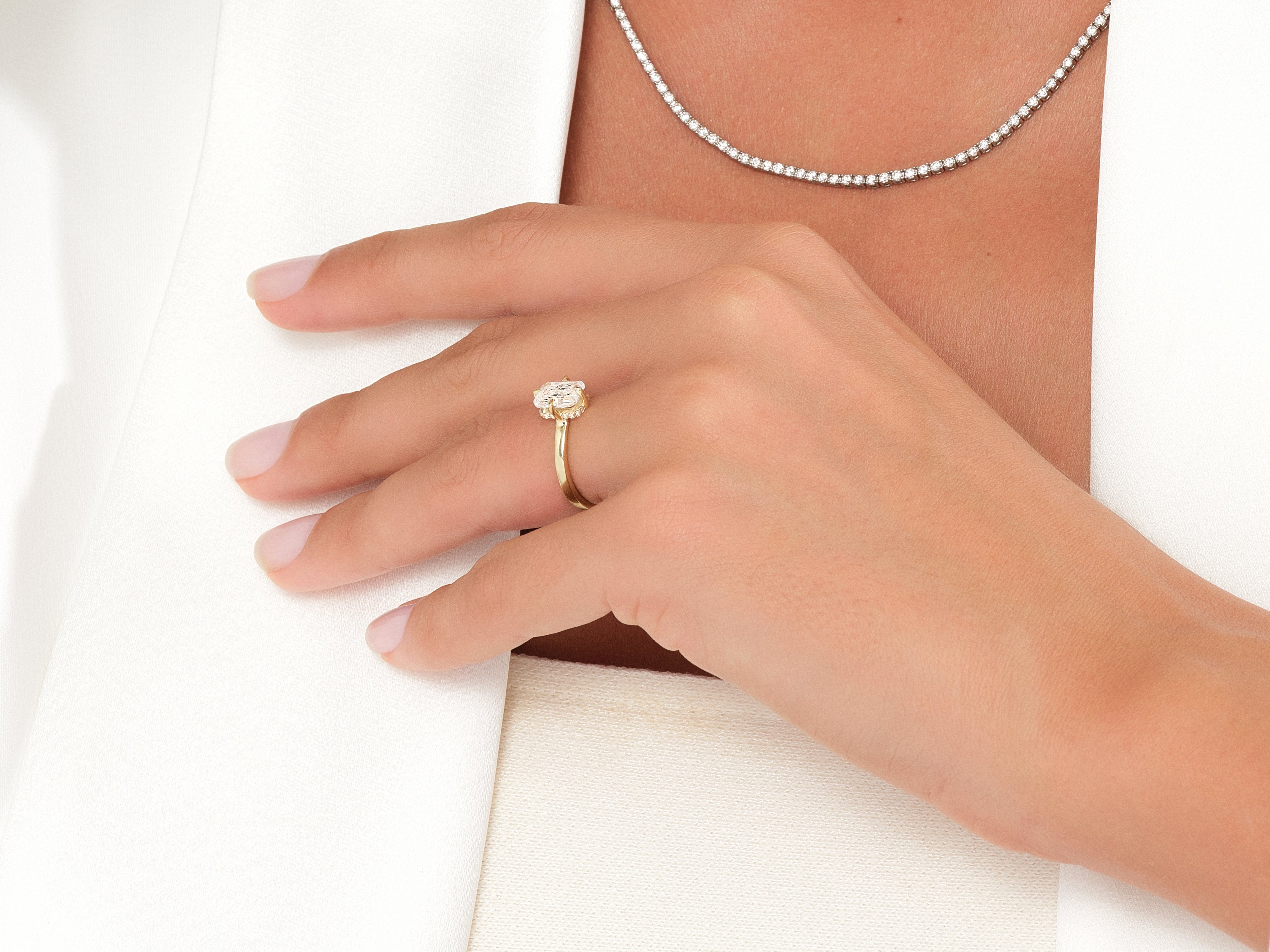 Flat Band Radiant Cut Lab Grown Diamond Engagement Ring