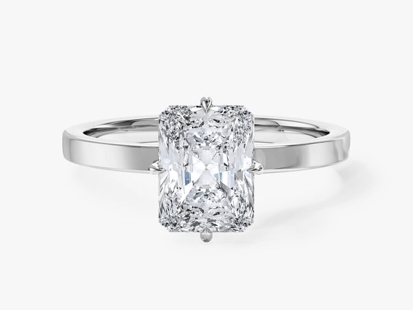 Flat Band Radiant Cut Natural Diamond Engagement Ring