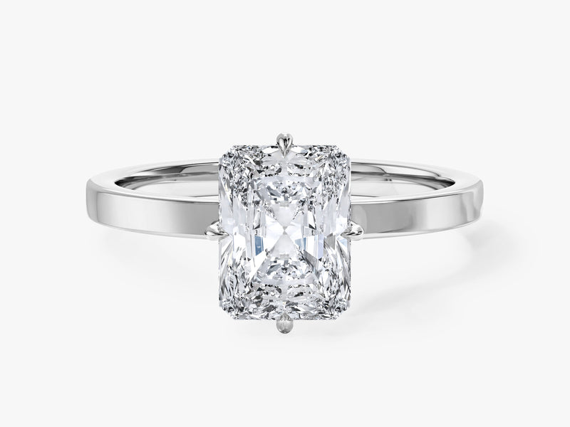Flat Band Radiant Cut Natural Diamond Engagement Ring