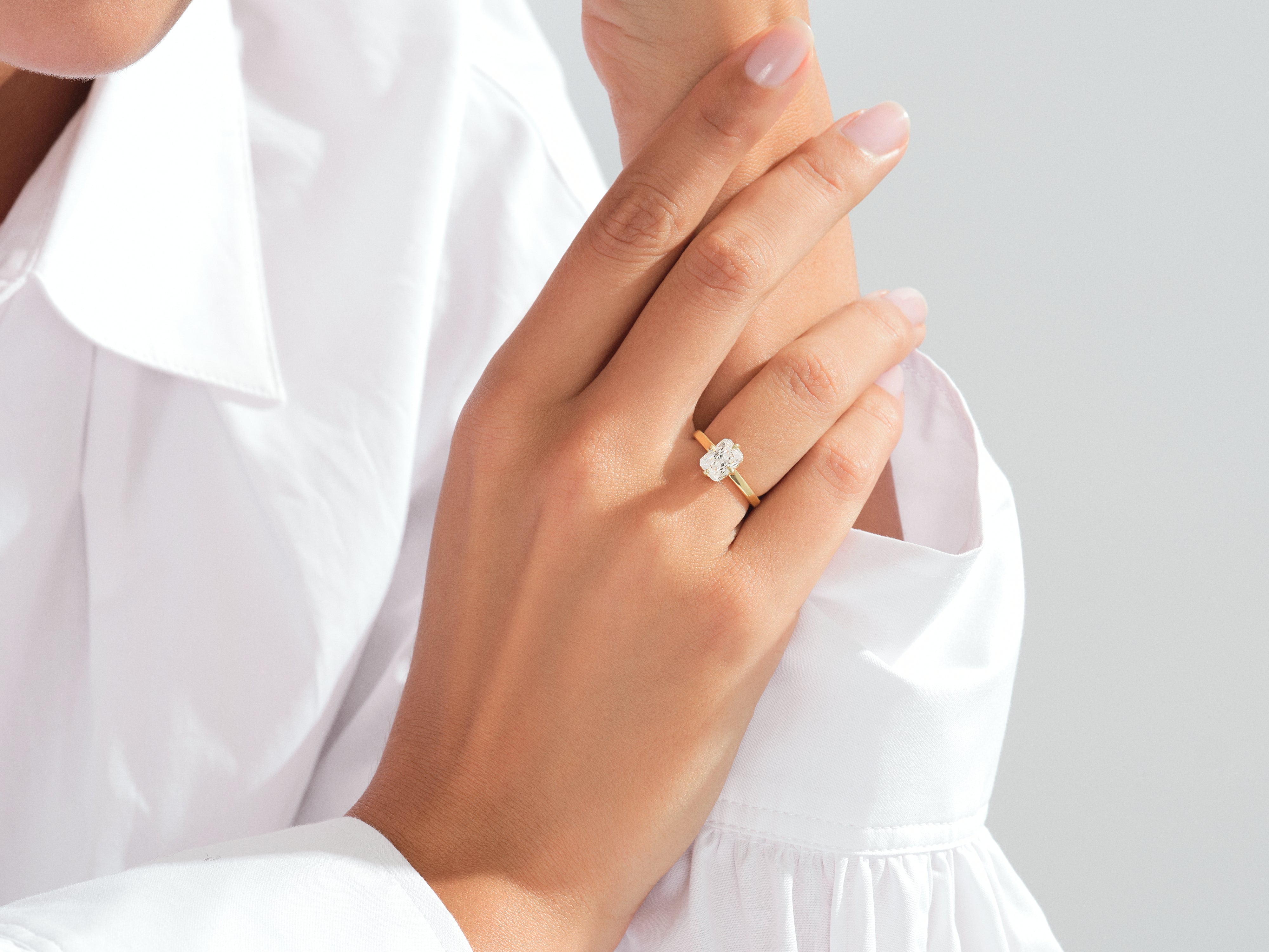 Flat Band Radiant Cut Lab Grown Diamond Engagement Ring