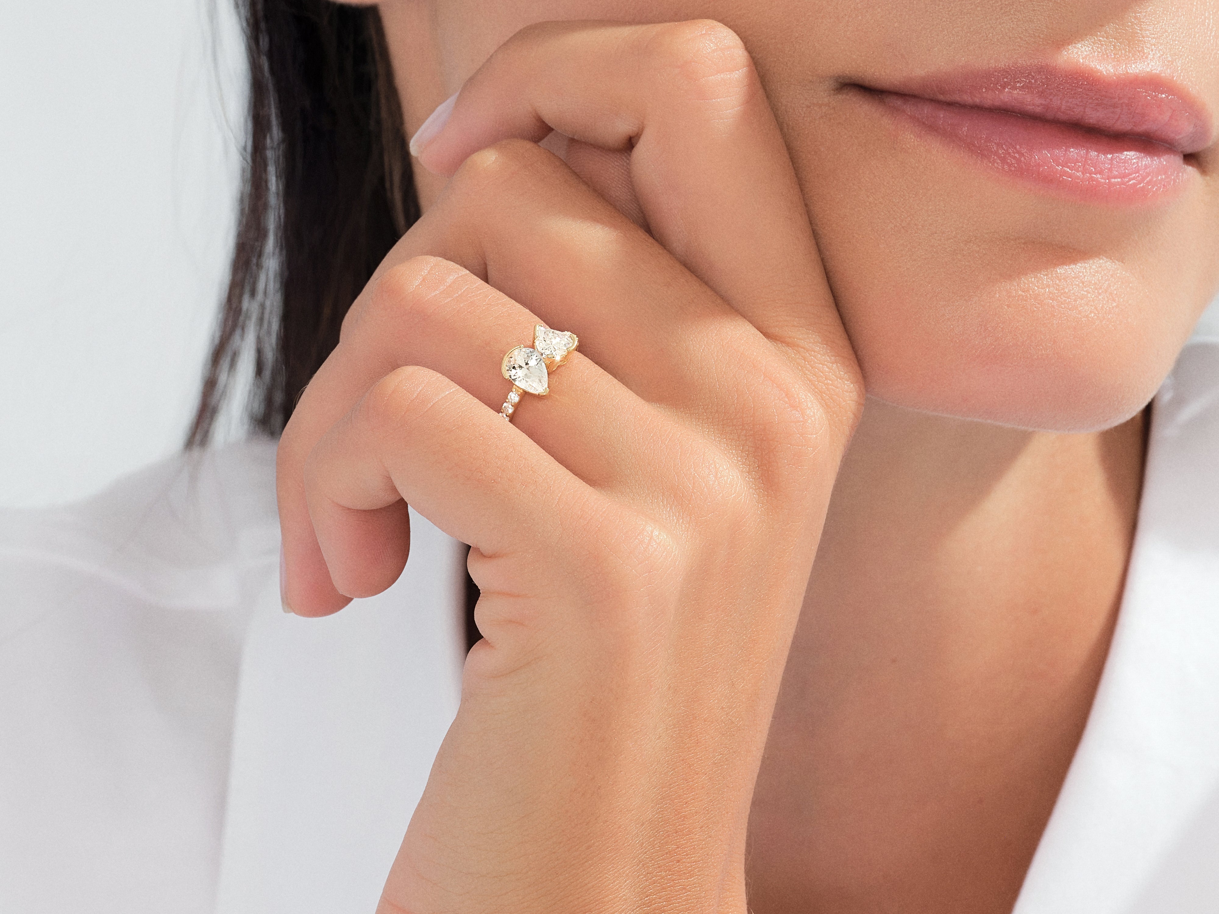 Heart and Pear Cut Natural Diamond Engagement Ring