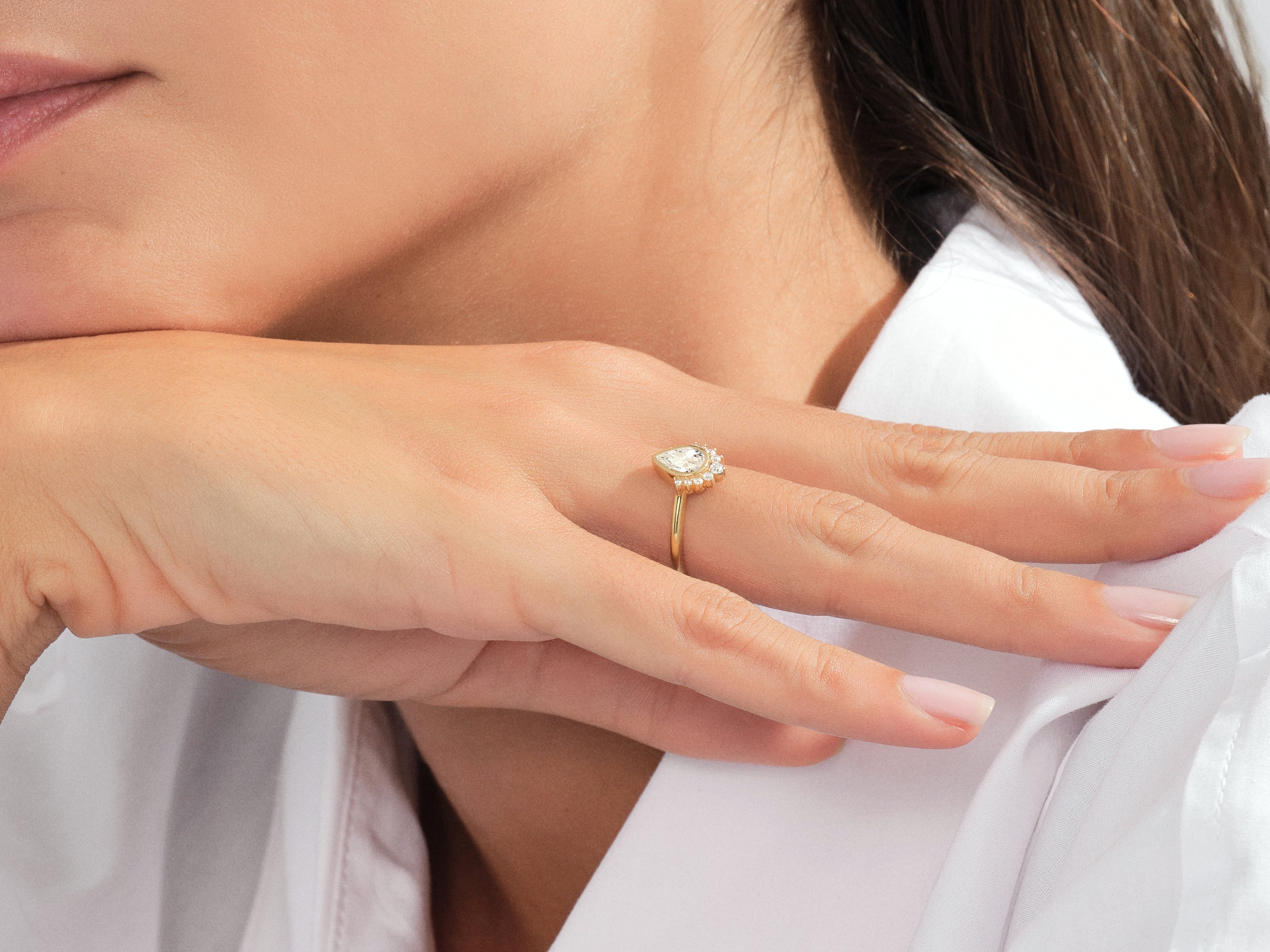 Pear Cut Natural Diamond Crown Engagement Ring