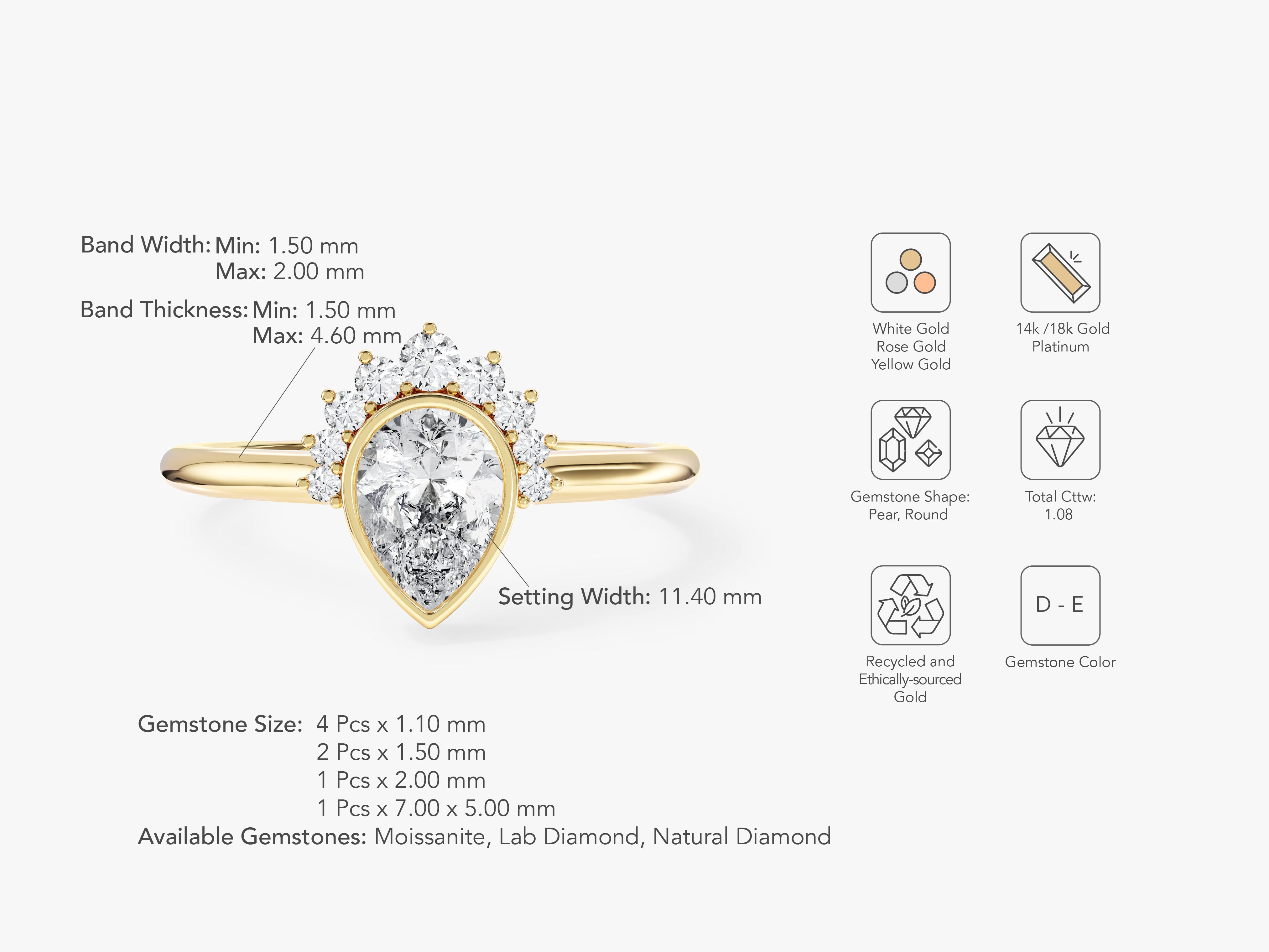 Pear Cut Moissanite Crown Engagement Ring