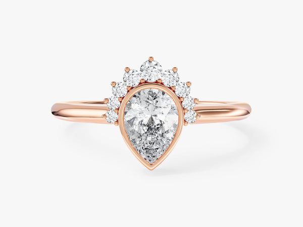 Pear Cut Natural Diamond Crown Engagement Ring