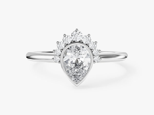 Pear Cut Natural Diamond Crown Engagement Ring