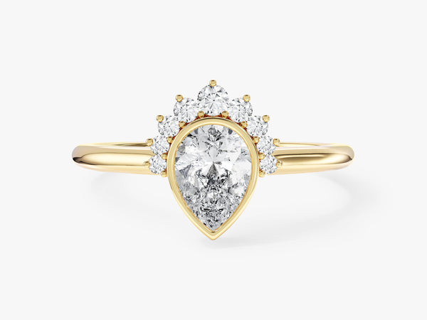 Pear Cut Natural Diamond Crown Engagement Ring