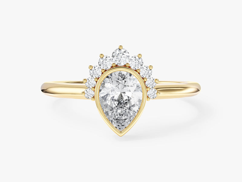 Pear Cut Natural Diamond Crown Engagement Ring