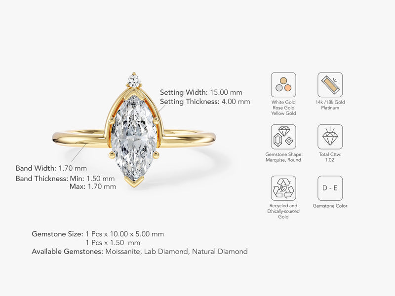 Marquise Cut Moissanite Crown Engagement Ring