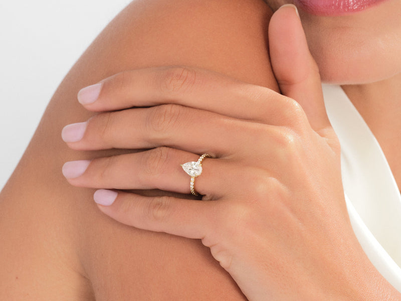 Sidestone Accent Pear Cut Natural Diamond Engagement Ring