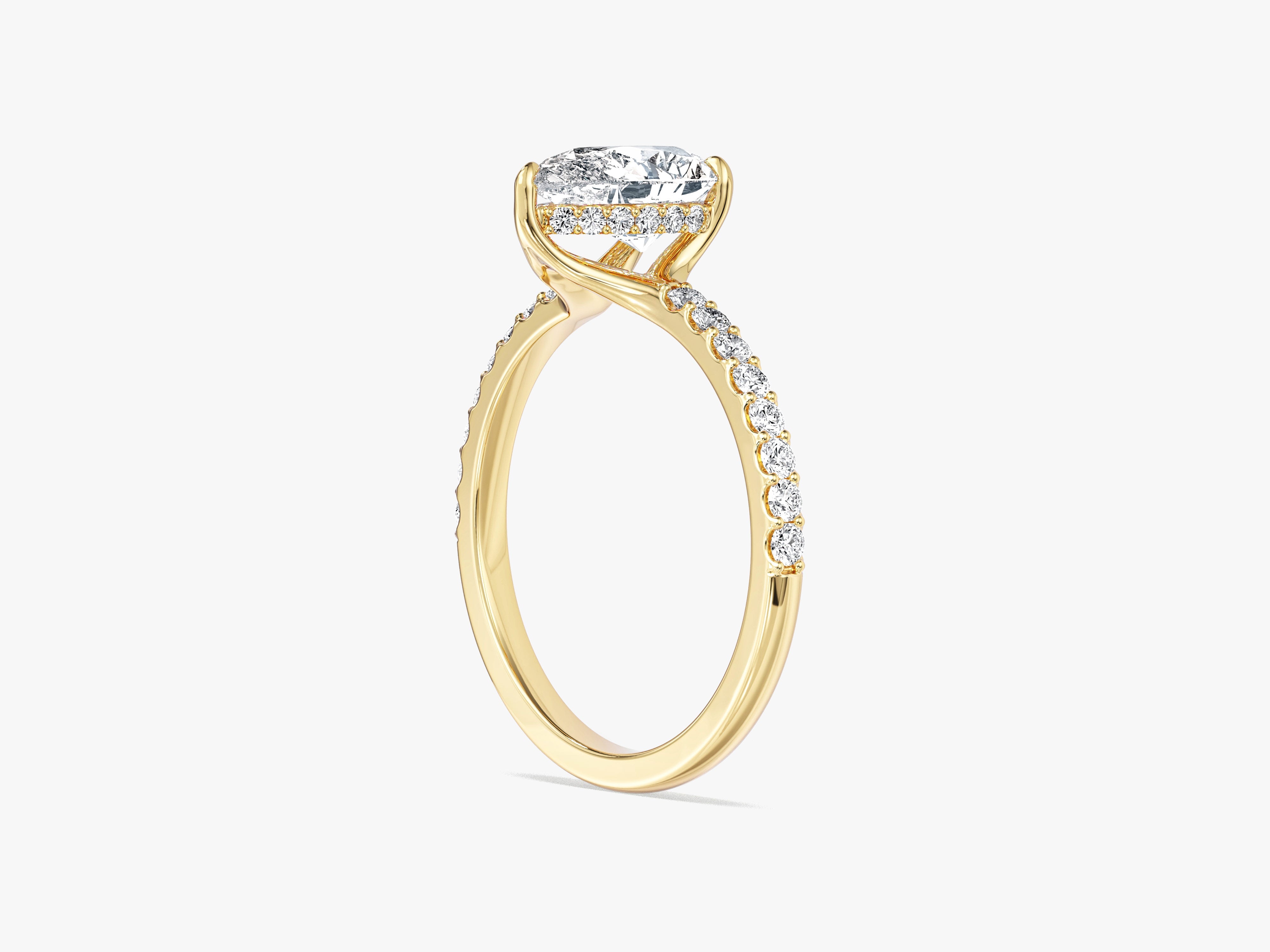 Sidestone Accent Pear Cut Natural Diamond Engagement Ring