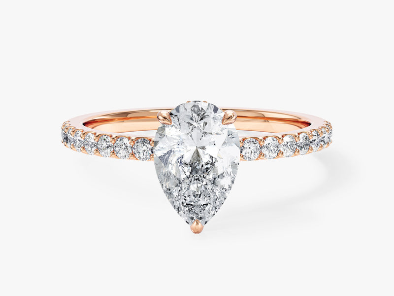 Sidestone Accent Pear Cut Natural Diamond Engagement Ring