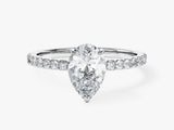 Sidestone Accent Pear Cut Natural Diamond Engagement Ring
