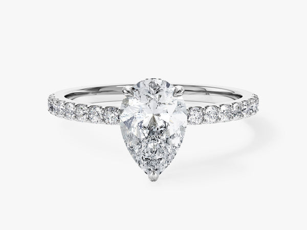 Sidestone Accent Pear Cut Moissanite Engagement Ring