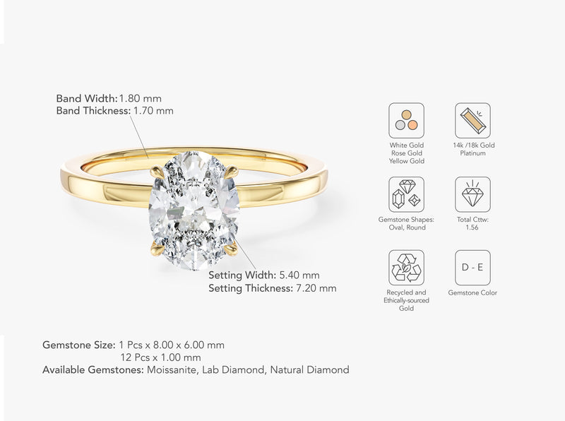 Flat Band Oval Moissanite Engagement Ring