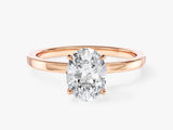Flat Band Oval Natural Diamond Engagement Ring