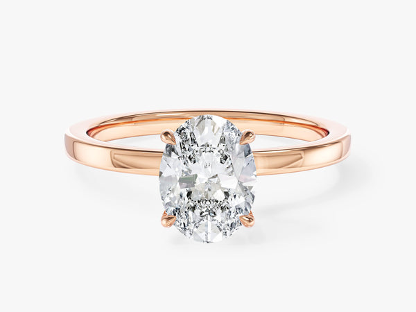Flat Band Oval Natural Diamond Engagement Ring