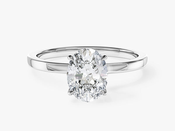 Flat Band Oval Natural Diamond Engagement Ring