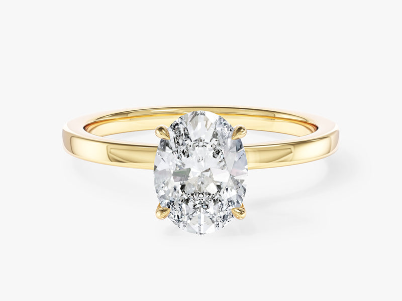 Flat Band Oval Natural Diamond Engagement Ring