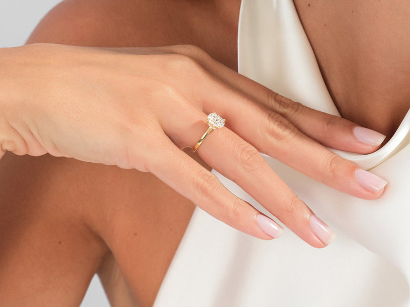 Flat Band Oval Natural Diamond Engagement Ring