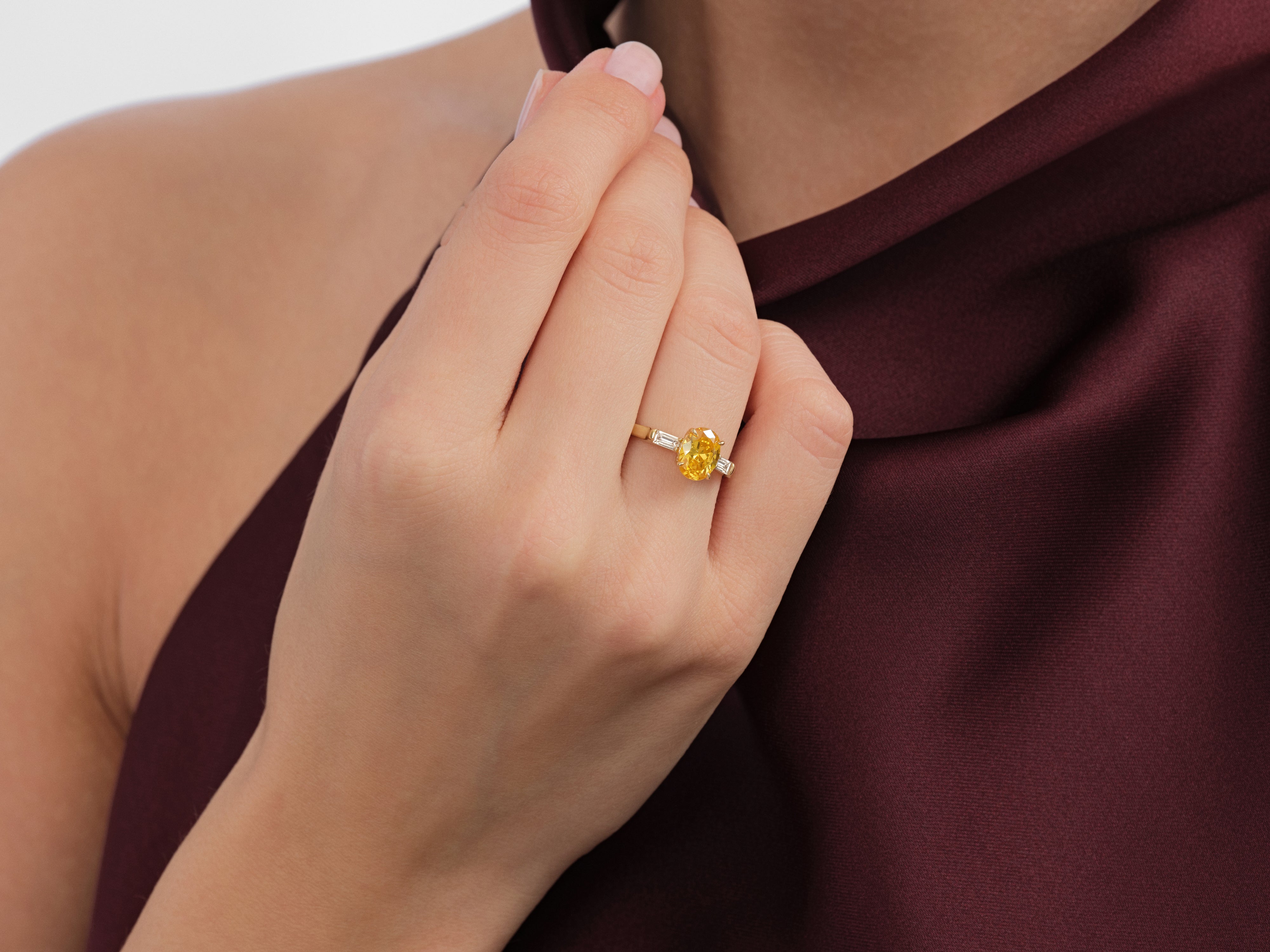 Baguette Accent Gemstone Engagement Ring