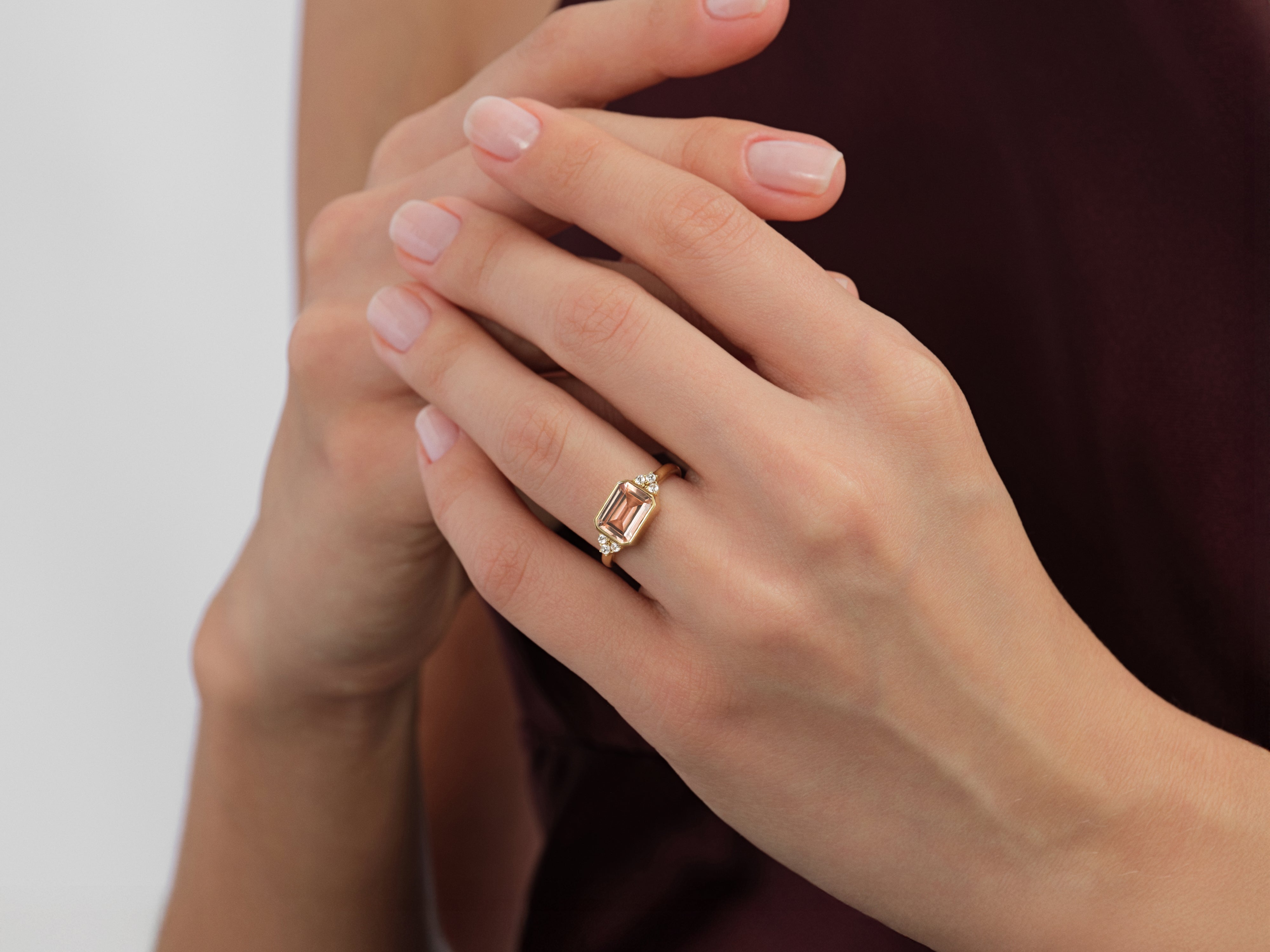 Horizontal Emerald Cut Gemstone Engagement Ring