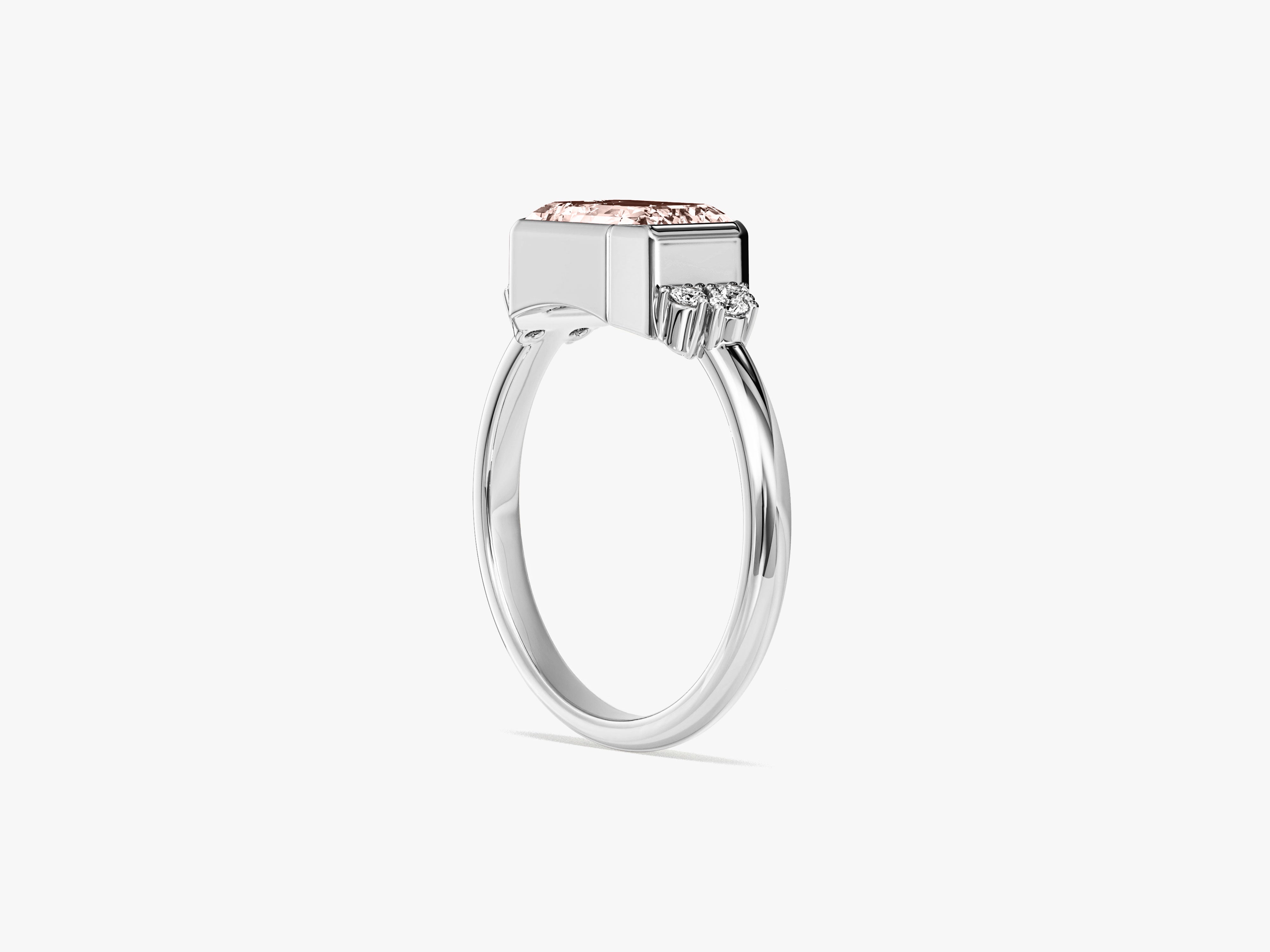 Horizontal Emerald Cut Gemstone Engagement Ring