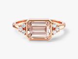 Horizontal Emerald Cut Gemstone Engagement Ring