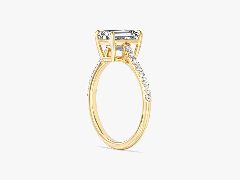 Sidestone Accent Emerald Cut Natural Diamond Engagement Ring