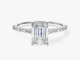 Sidestone Accent Emerald Cut Moissanite Engagement Ring