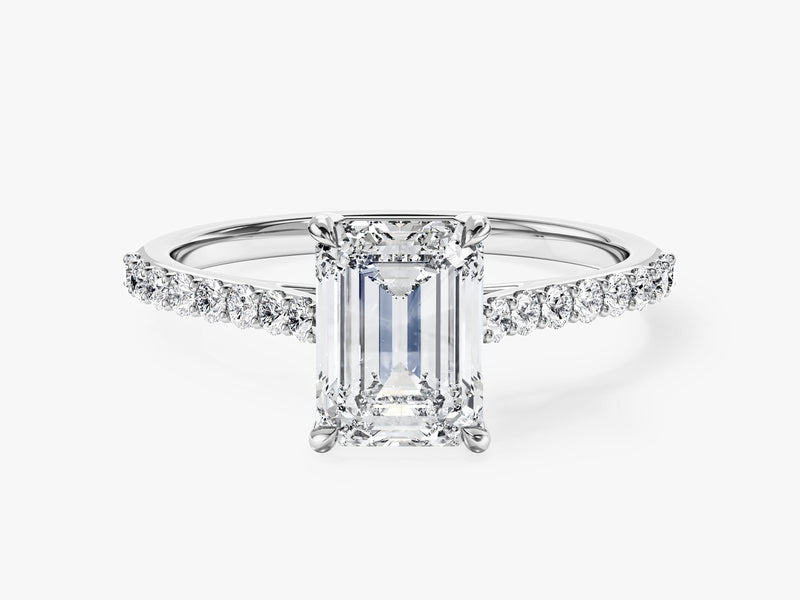 Sidestone Accent Emerald Cut Moissanite Engagement Ring